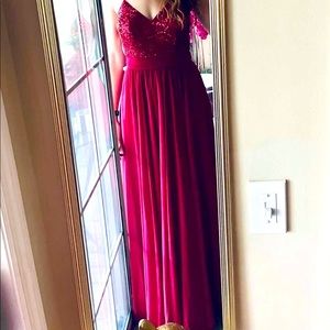 Burgundy sequins and chiffon size 2/4 Azazie Bridesmaid dress